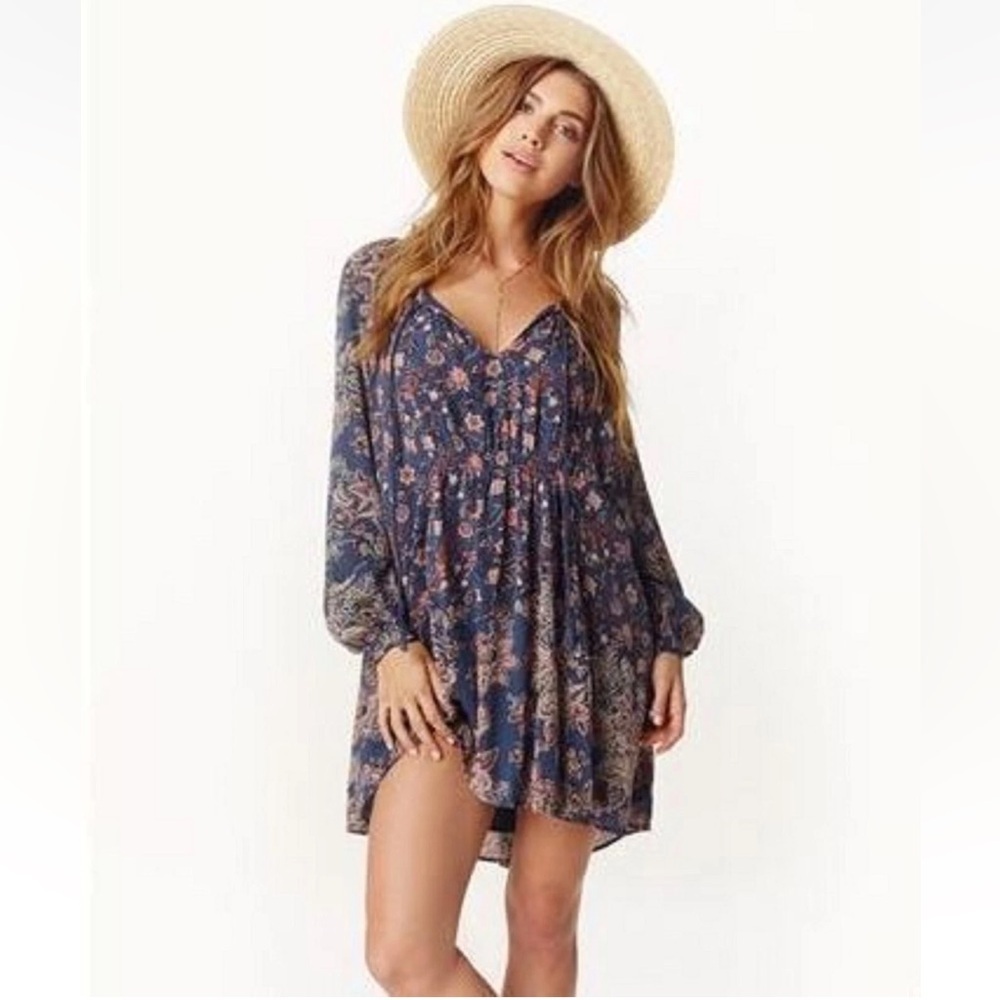 Free People Lucky Loosie Long Sleeve
Swing Dress Indigo Combo Sz S - Picture 2 of 15